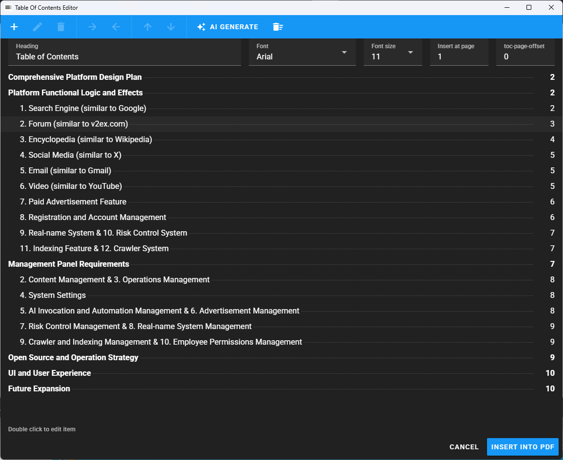 pdfMachine pro TOC editor